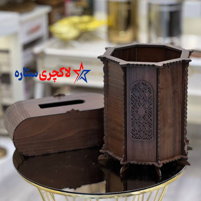 سطل و جا دستمال چوبی لیزری مراکشی
